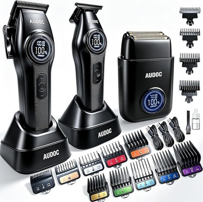 Professional Barber Cordless Hair Clippers, Trimmer, & Shaver Set LED Display