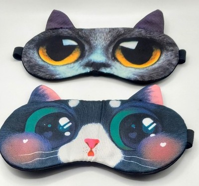 2 Pack Cute Cat Sleep Eye Mask Big Eyes Anime Style Adjustable Light Blocking