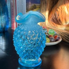 Vintage Fenton Blue Opalescent Hobnail miniature vase, pattern 389 c1940 1952
