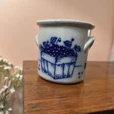 1993 Salmon Falls Pottery Blueberry Basket 4 3/4” crock signed with a heart