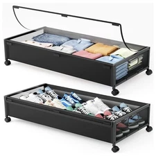 2Pack Under Bed Storage with Wheels Lids Heavy Duty Containers for Clothes Toys