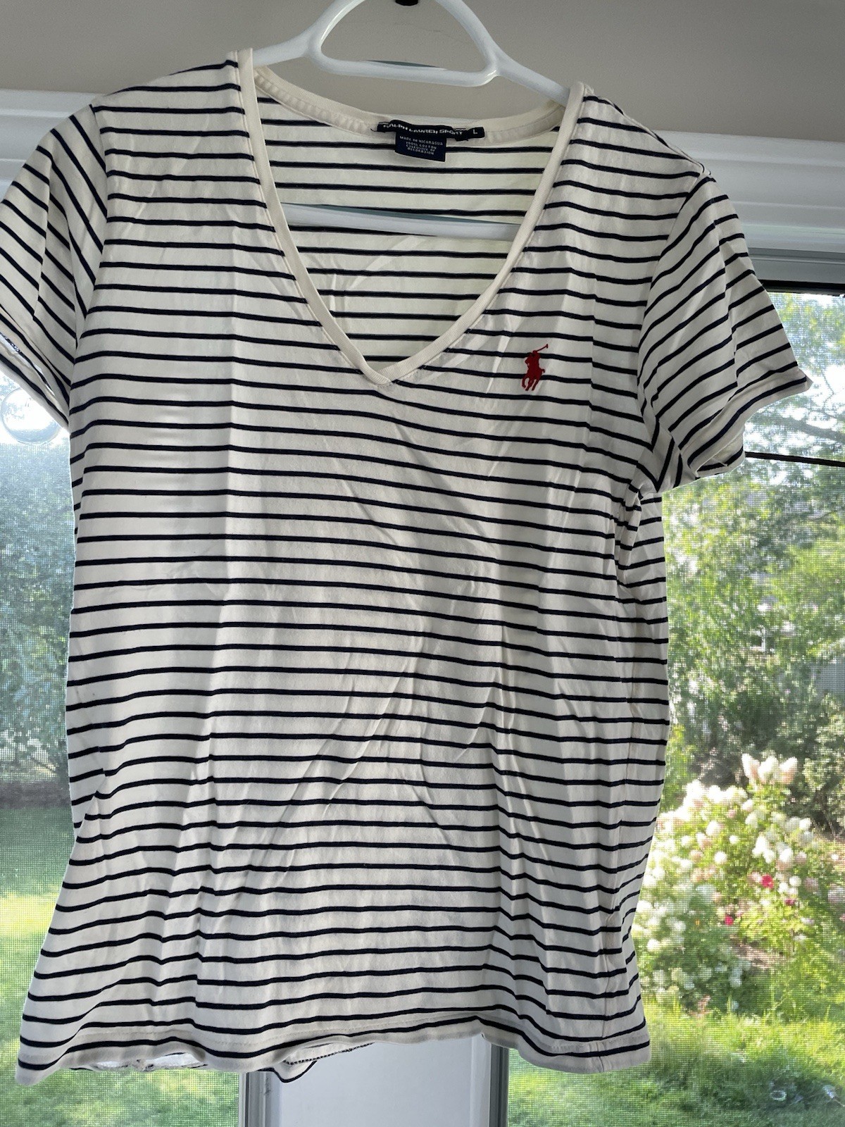 Polo Ralph Lauren Sport Women’s V-neck Shirt Striped Large 100% Cotton