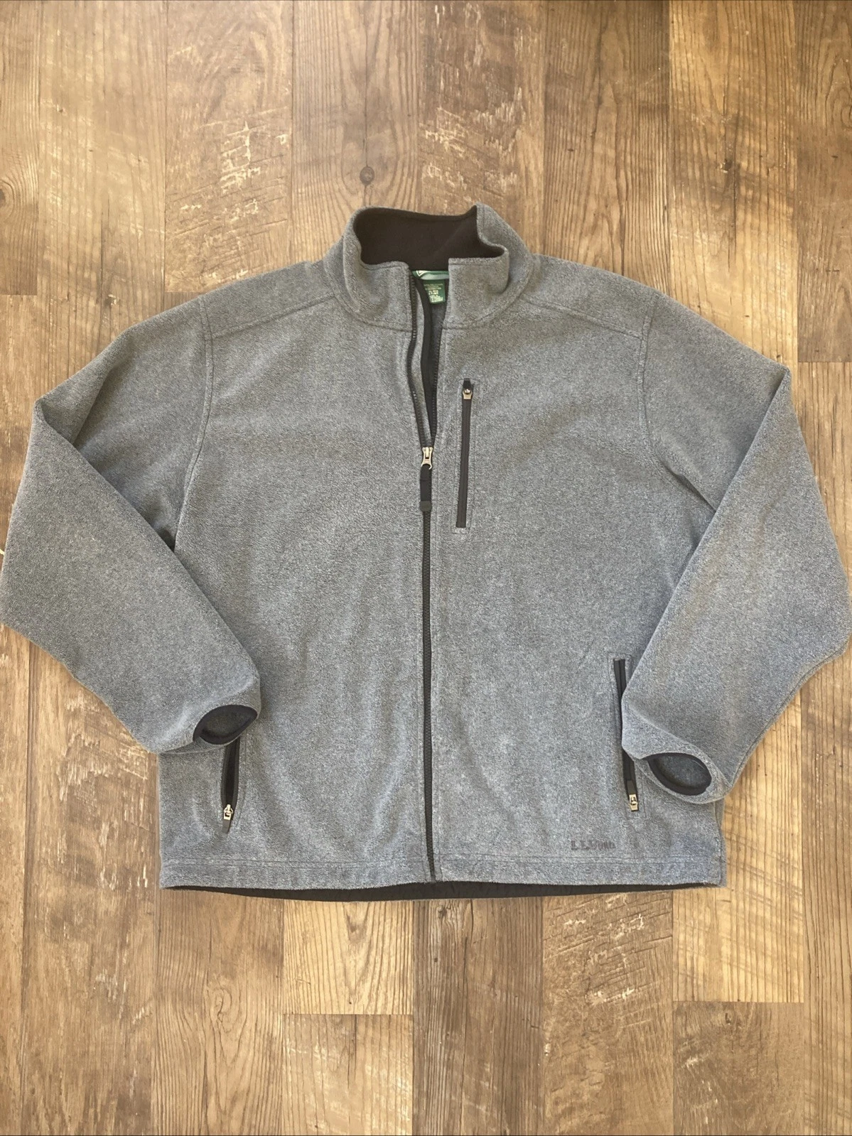Ll Bean Mens XL Fleece Jacket Gray Black Casual
