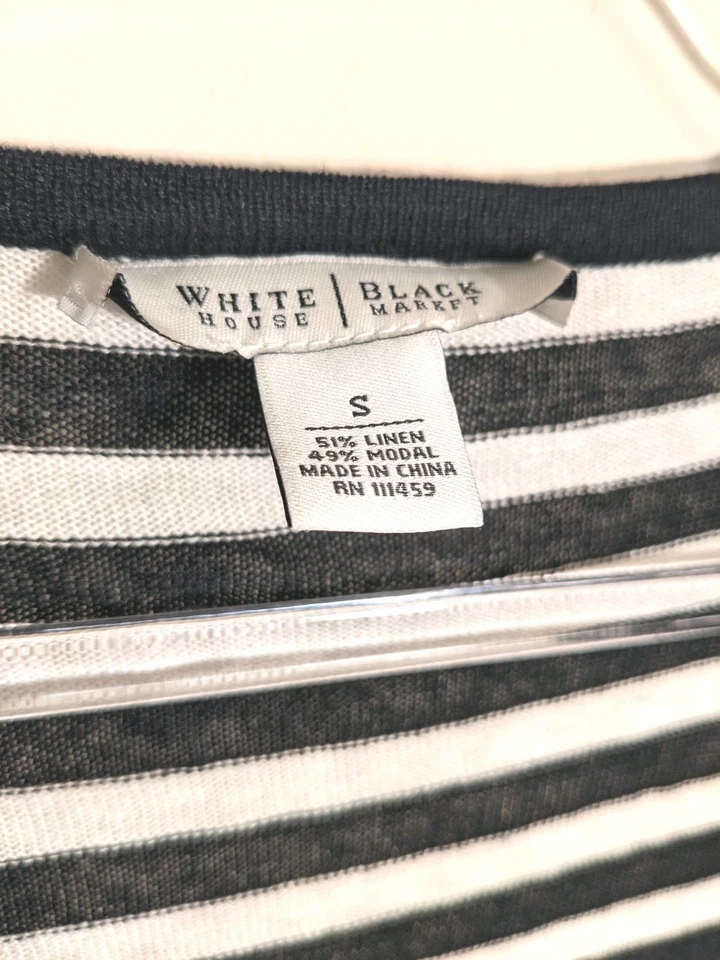 Cárdigan para mujer White House Black Market S recortado manga corta negro blanco  Foto 2 de 4