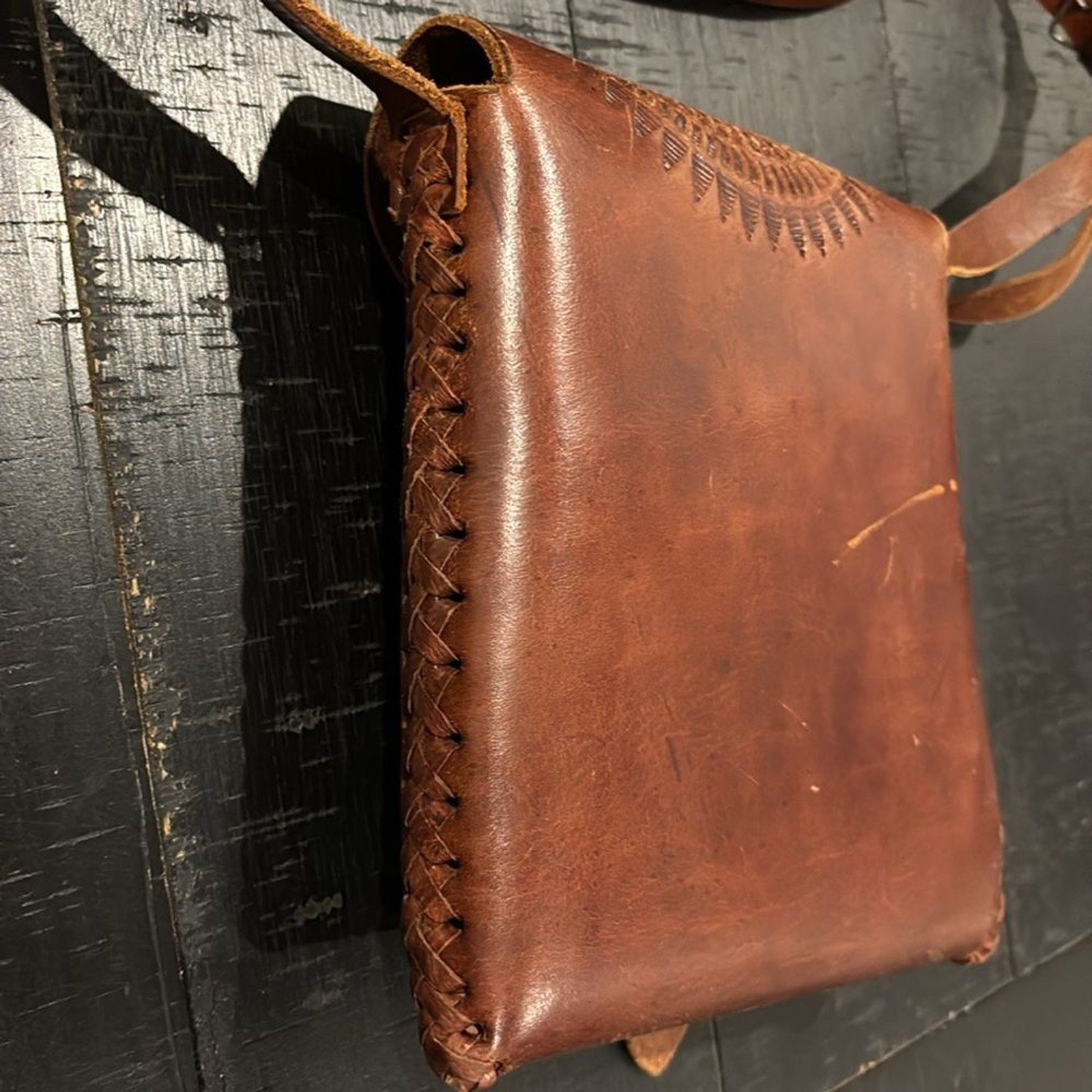 Artisan Brown Leather Tooled Pattern Boho Western… - image 7