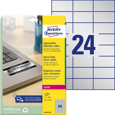 Avery Zweckform Etikett 70x37 mm Type Sign A4 L Silver 20Blatt 480St Silver 20 B
