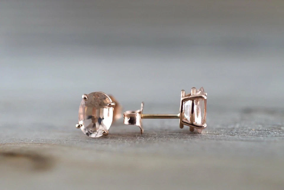 2ct Natural Oval Cut Peach Morganite Push Back Stud Earrings 14k Solid Rose Gold - Image 4 of 4