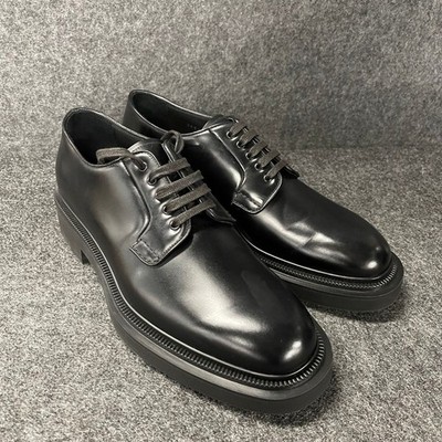 PRADA Brushed Leather Derby Shoes Men's Size US 9 Black