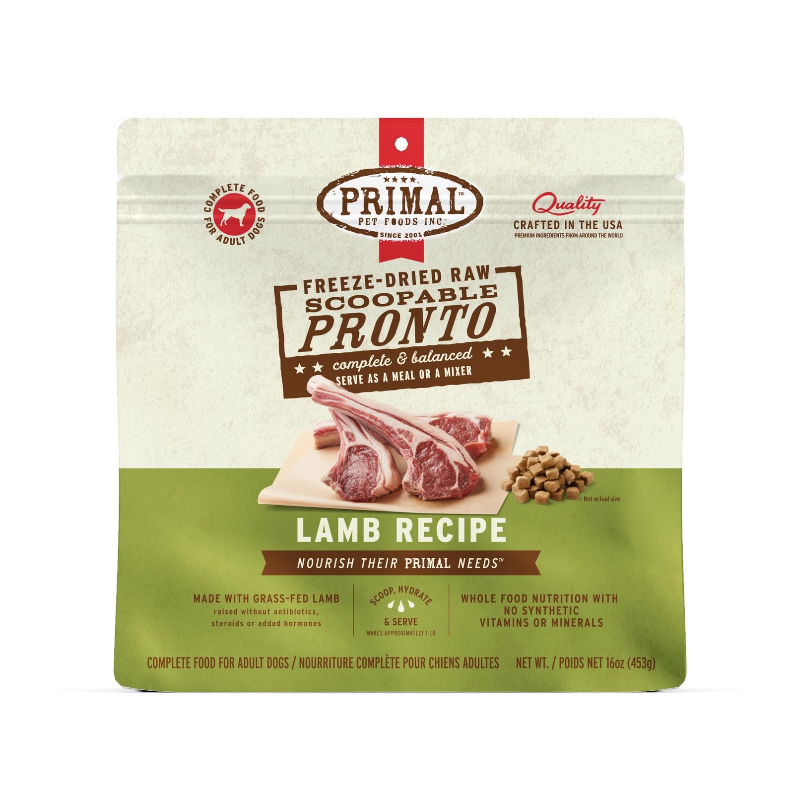 Primal Freeze Dried Dog Food, Pronto Mini Nuggets, Lamb; Sco