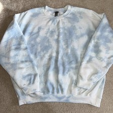 Gildan Heavy Blend XL Crewneck Tie Dye Sweatshirt Light Blue with White