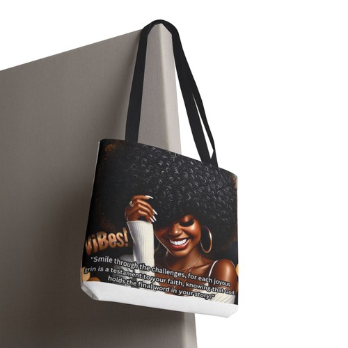 Smiling Afro Woman Illustration Tote Bag | Inspirational Text