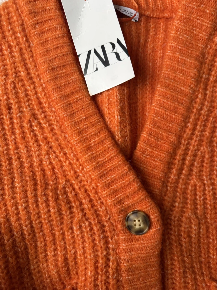 Zara Blog’s Fav Lana Alpaca Blend Oversized Orange Chunky Knit Pocket cardigan S