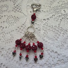Crochet Stitch Markers with holder Handmade, Red Rhinestone Set of 5