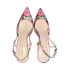 Nine West Rillas Floral Slingback Pumps Heels 2.5” SIZE 8.5 PINK