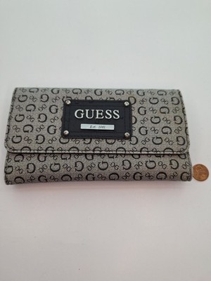 Guess Women's Monogram G logo Canvas Trifold Long Clutch Wallet Black Est 1981