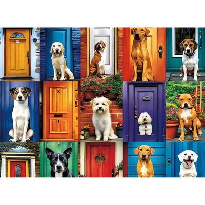 500 Piece Jigsaw Puzzle for Adults   Cute Dogs and Doors Design,