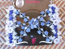 Double Stretch Beaded Metal Wire Hair Comb  2 Tone Blue New USA Seller