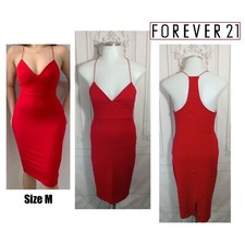 Forever21 Sexy Red Bodycon Dress Knee Length Razor Back Sz M