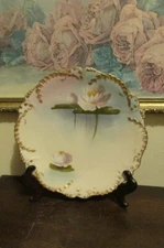 P H Limoges France Hand Painted Plate Water Lily Gold 9.25"