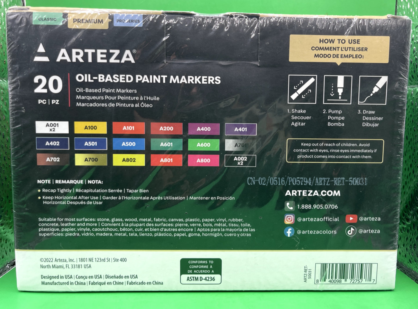 ARTEZA Oil Based Paint Markers, Set of 20 Assorted Colors Permanent Paint Pens