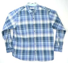 Tommy Bahama Blue Green Plaid Button Up Shirt Pima Cotton Size XL Peru