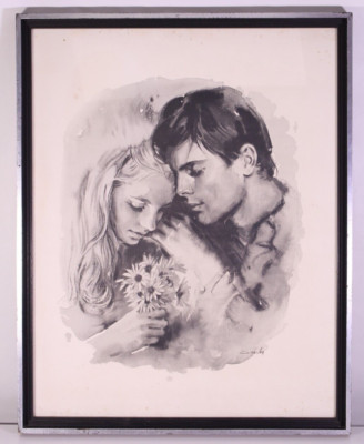VTG Men Sandy Art Couple In Love Framed Picture Woman Marriage Sandu Liberman NY