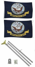 3x5 U.S. Navy Ship Emblem 2ply Flag Aluminum Pole Kit Set 3'x5' 100D