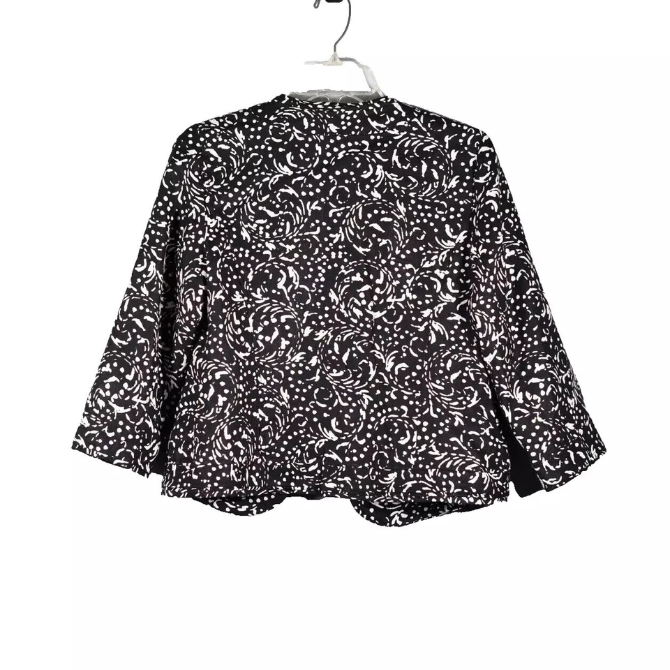 Chaqueta Blazer Kim Rogers Petite Mujer Lino Negro Blanco Paisley Volantes PS Foto 4 de 4