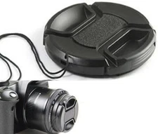 52mm Center Pinch Snap-on Front Lens Cap hood Cover for Nikon lens with Strap