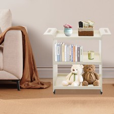 Kitchen Cart with Wheels 3 Tiers Mobile PC Cart Rolling Serving Cart Milky White