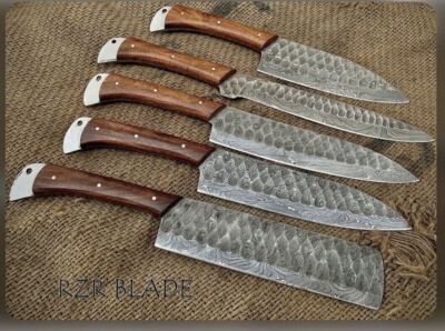 Custom Made Damascus Steel Chef Knife Set Kitchen Knives Chef Set