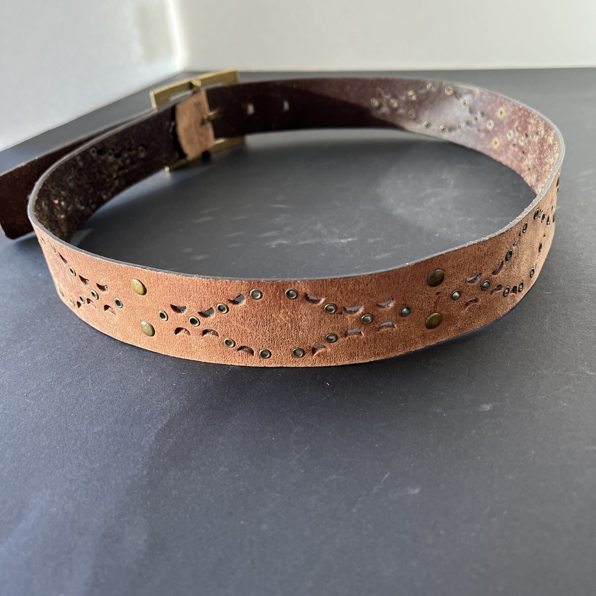 Vtg Y2K Calvin Klein Jeans brown Leather Belt Western Stud  display picture 3