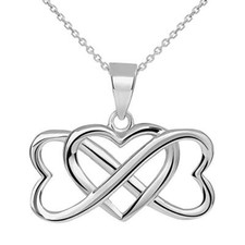 14k White Gold Interlocking Triple Heart Infinity Love Symbol Pendant Necklace