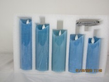 LED Pillar Flameless Candles Teal Set of 5