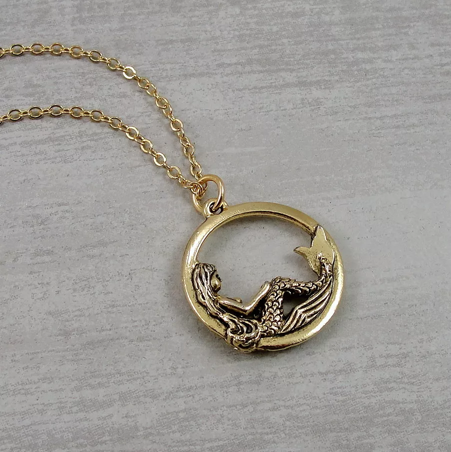 Gold Mermaid Necklace Mermaid Charm Nautical Ocean Pendant Jewelry NEW