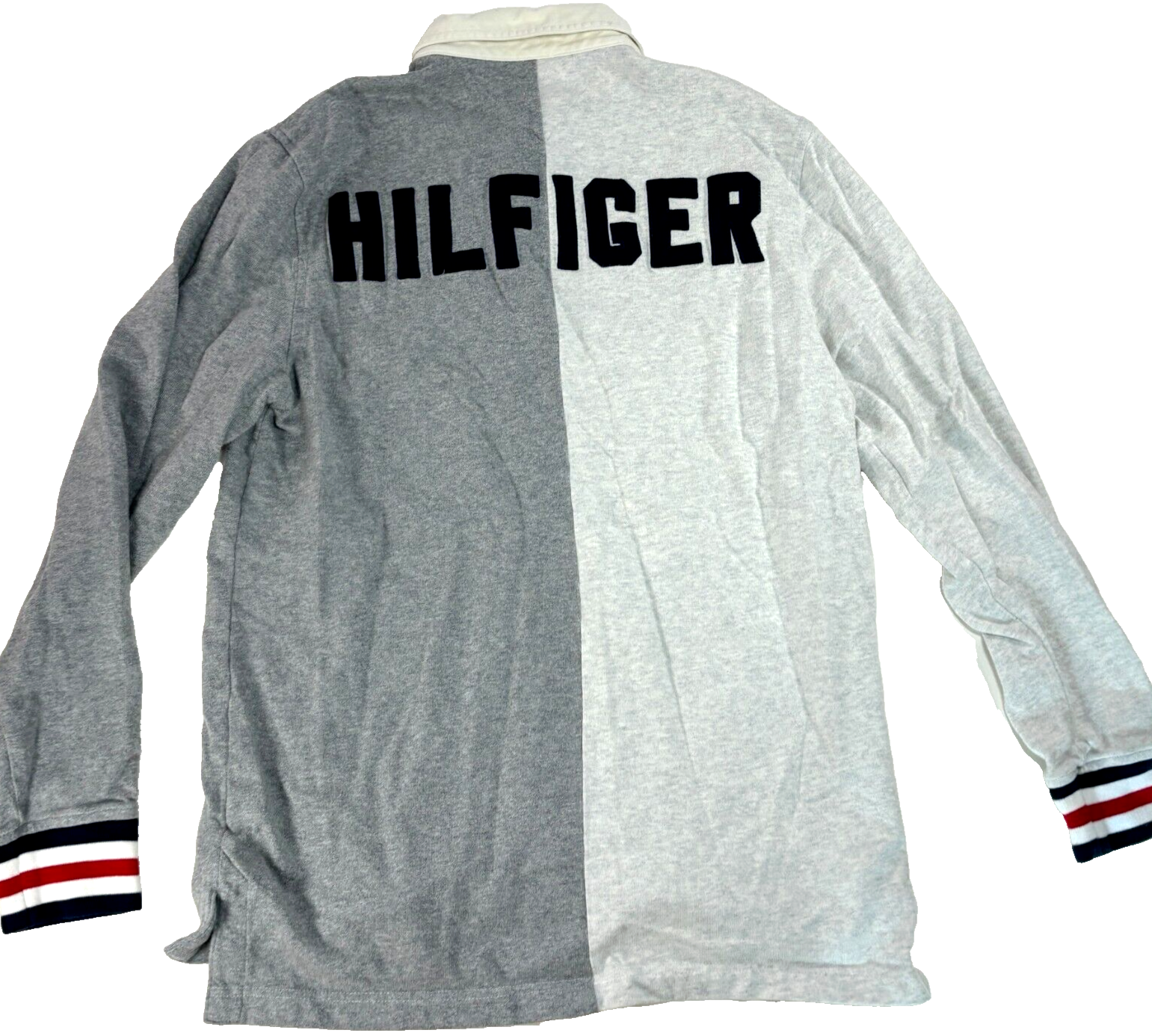 Tommy Hilfiger Y2K Gray Rugby Polo with Split Long Sleeve and Spellout Logo Mens Size M