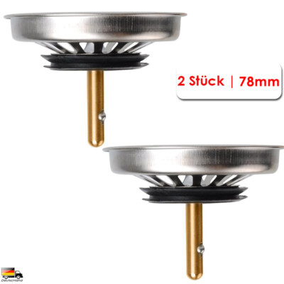 2 x Universal Abflusssieb Siebkorb Siebkörbchen für Spülen mit Excenter 78mm