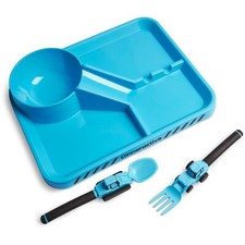 Dinneractive Dining Set For Kids - 3 PC Construction Themed Dinnerware Blue
