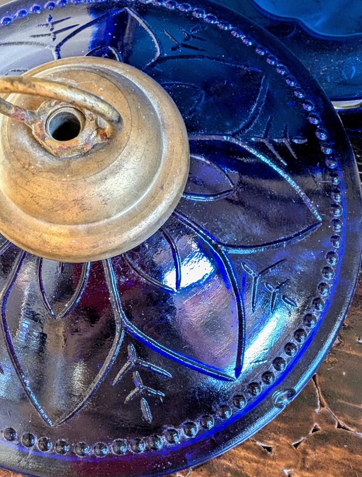 Blue Glass AngloIndian Bell Jar Vintage Bohemian Lantern Antique