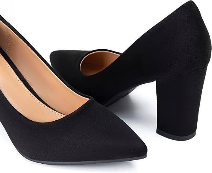 Black Suede Block Heel Women
