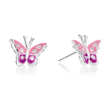 925 Sterling Silver Baby Butterfly Enamel Stud Earrings Push-back Sleeper Studs