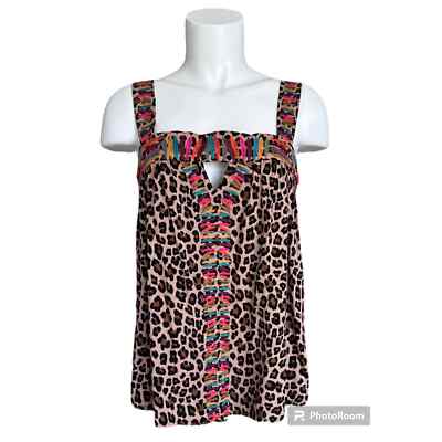 THML Tatum Total Cuteness Cheetah Print Matchstick Tank Top Embroidered NWOT M
