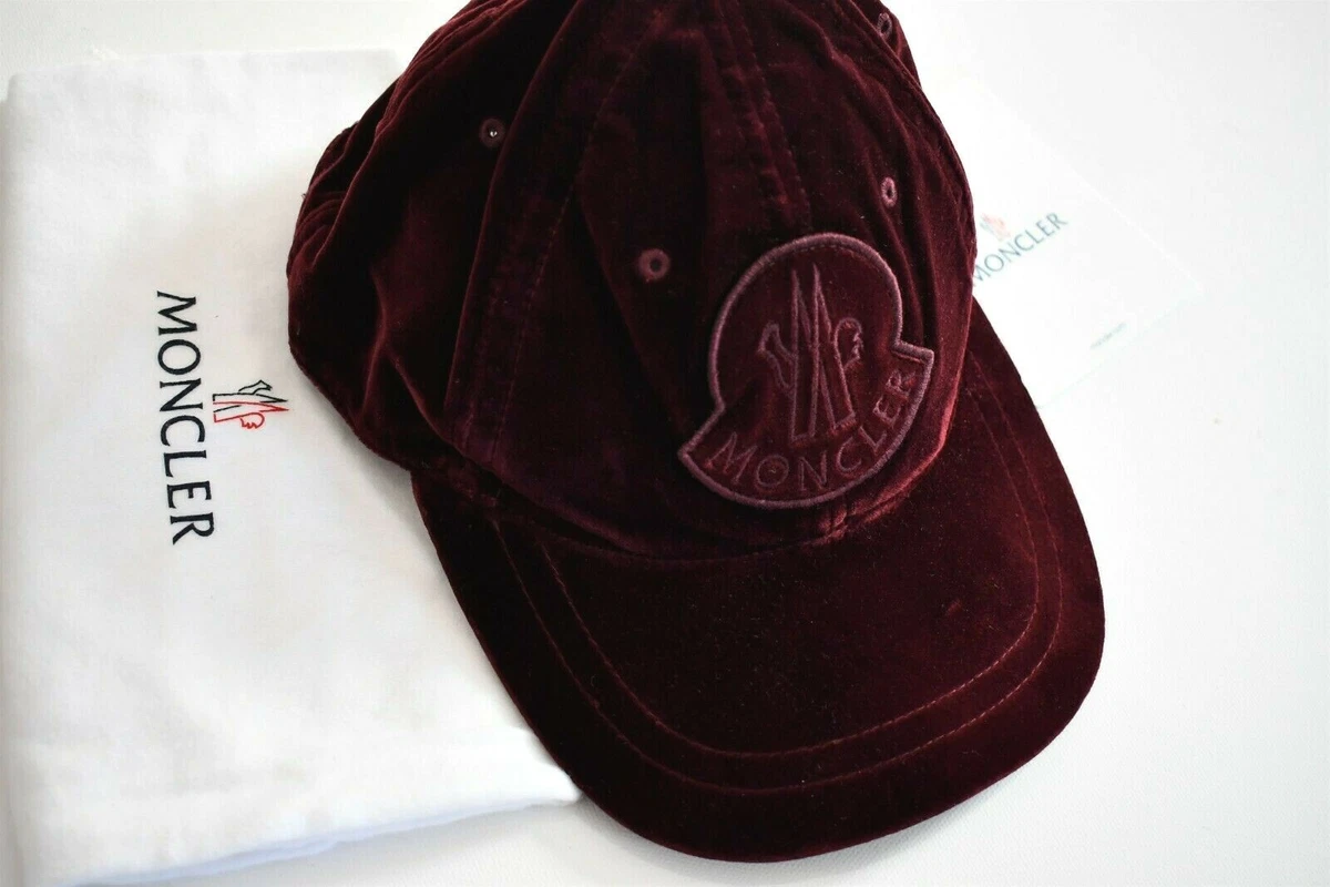 🆕️ Authentic MONCLER Burgundy LOGO Patch VELVET BASEBALL CAP Hat One  Size/OS