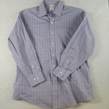BROOKS BROTHERS MENS BUTTON UP SHIRT SIZE 16 RED WHITE BLUE PLAID NON-IRON