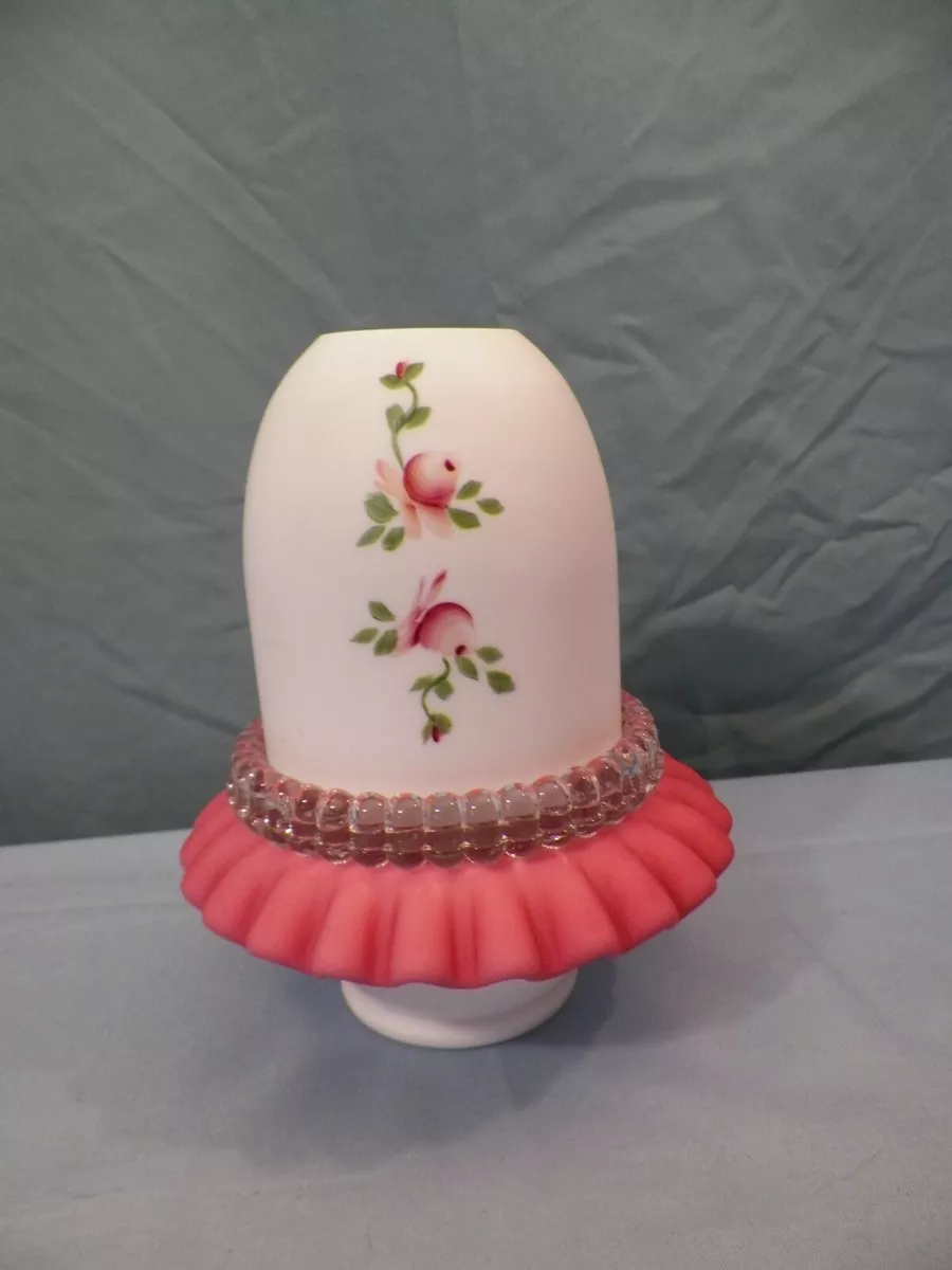 Fenton L.G. Wright Painted Milk Glass Peach Blow 3 Piece Fairy