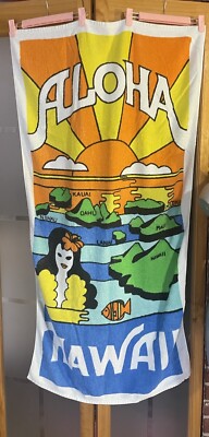 Vintage Hawaii touristy beach towel colorful 70s