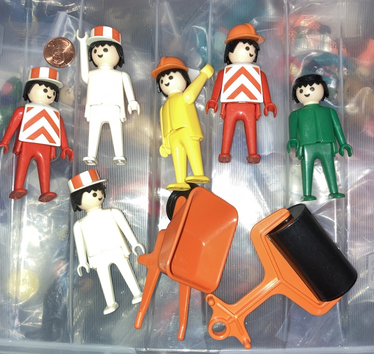 Vintage 1974 Geobra Playmobil Toy 3” Construction 6 Figures And