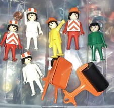 Vintage 1974 Geobra Playmobil Toy 3  Construction 6 Figures And Hats Vests Tools