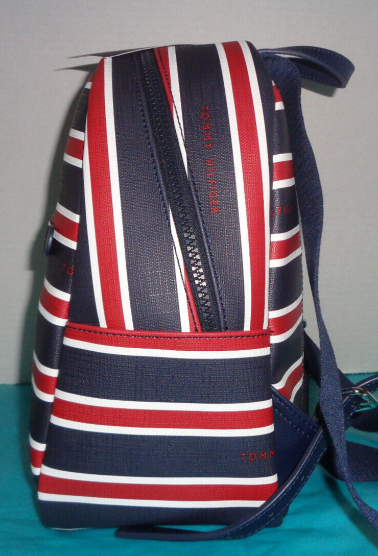 Tommy Hilfiger Red White Blue Striped Backpack Shoulder Bag  