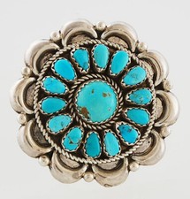 Native American Handmade Sterling Silver with Turquoise Cluster Ring Size 5